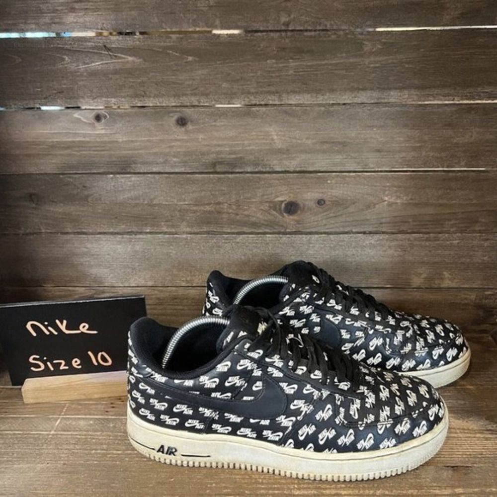 Mens Nike Air Frce 1 Low 07 QS All Over Print Black Shoes Sneakers Size 10‎ M